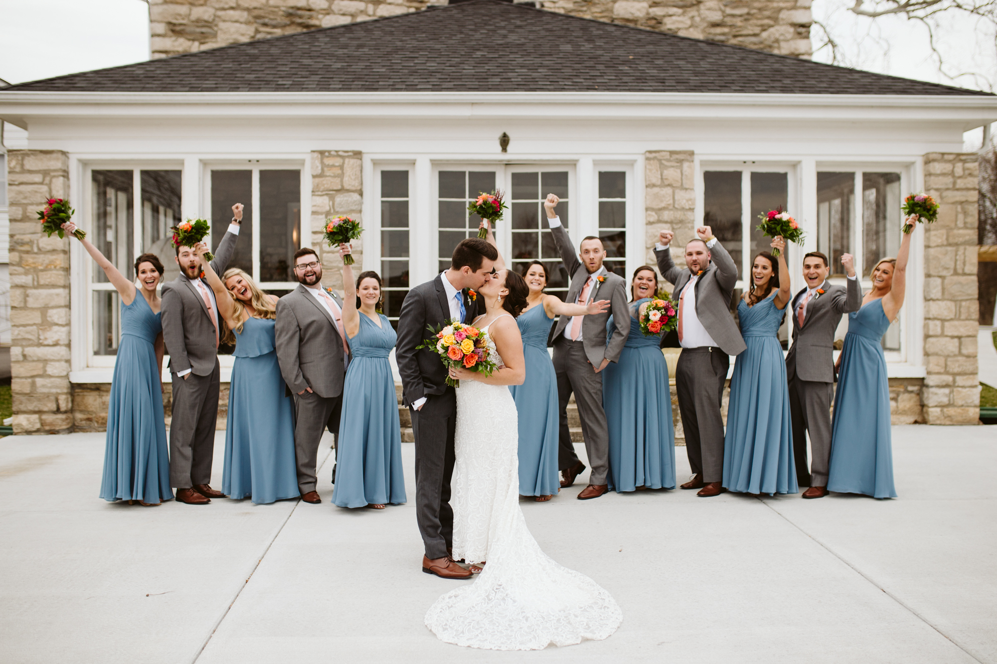 Bridal party portraits at stone house of st charles 