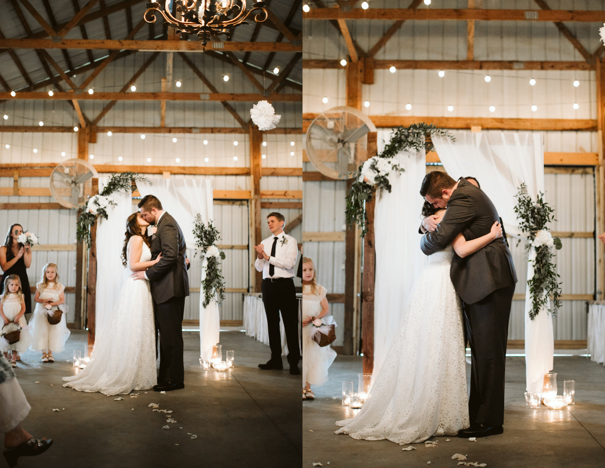 The first kiss at A Rustic Wedding at Barn in the Bend in Nashville, Tennessee