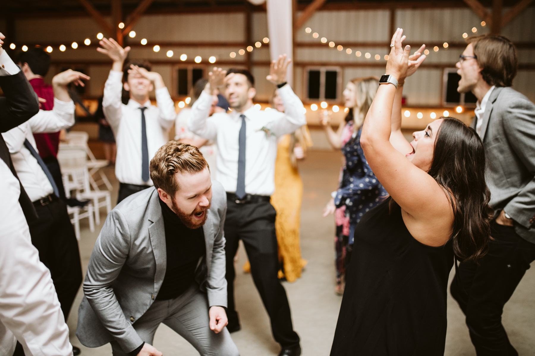 Dance floor during the reception of A Rustic Wedding at Barn in the Bend in Nashville, Tennessee
