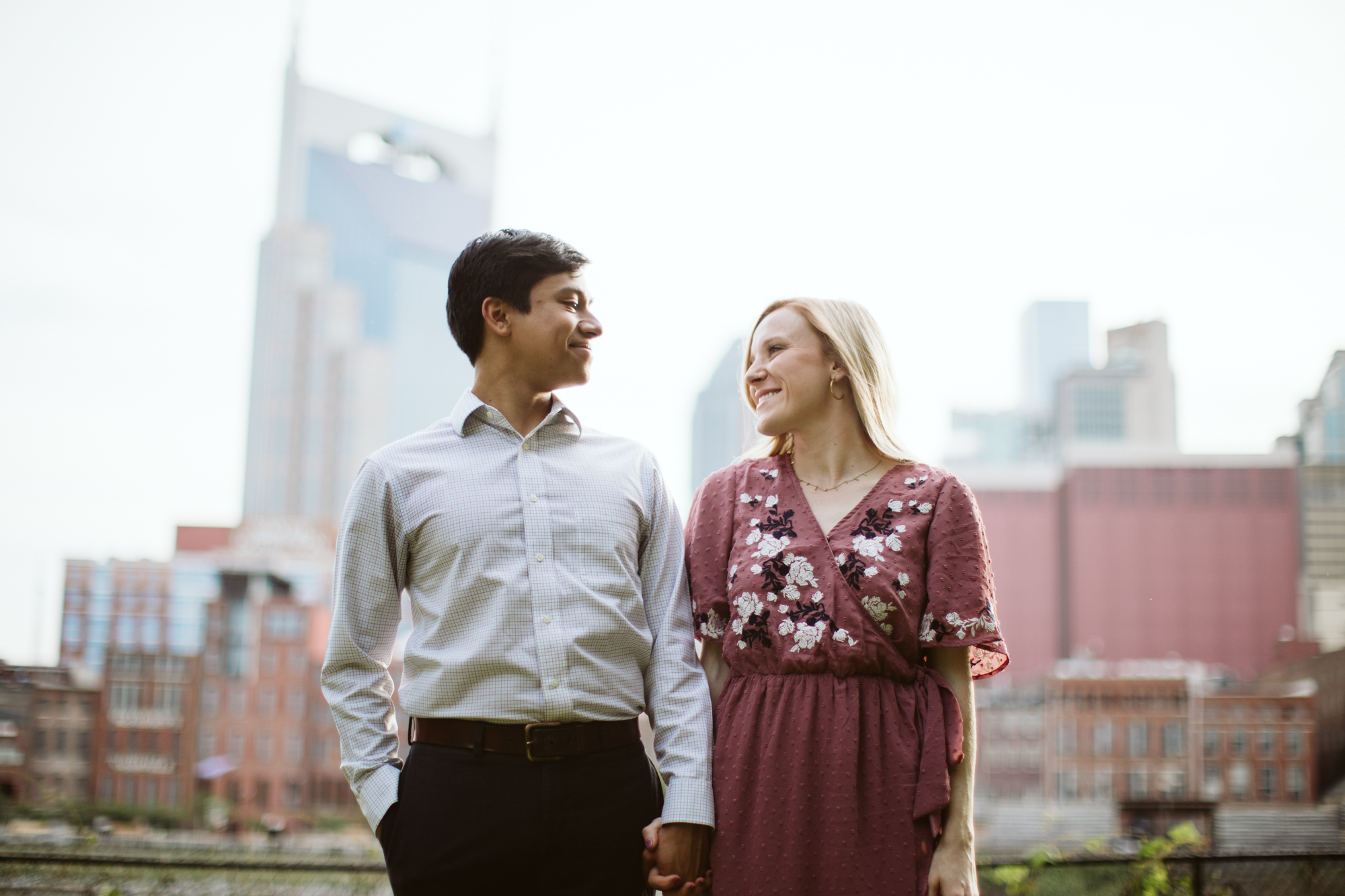 Summer Engagement Session on the Cumberland River in downtown Nashville, Tennessee