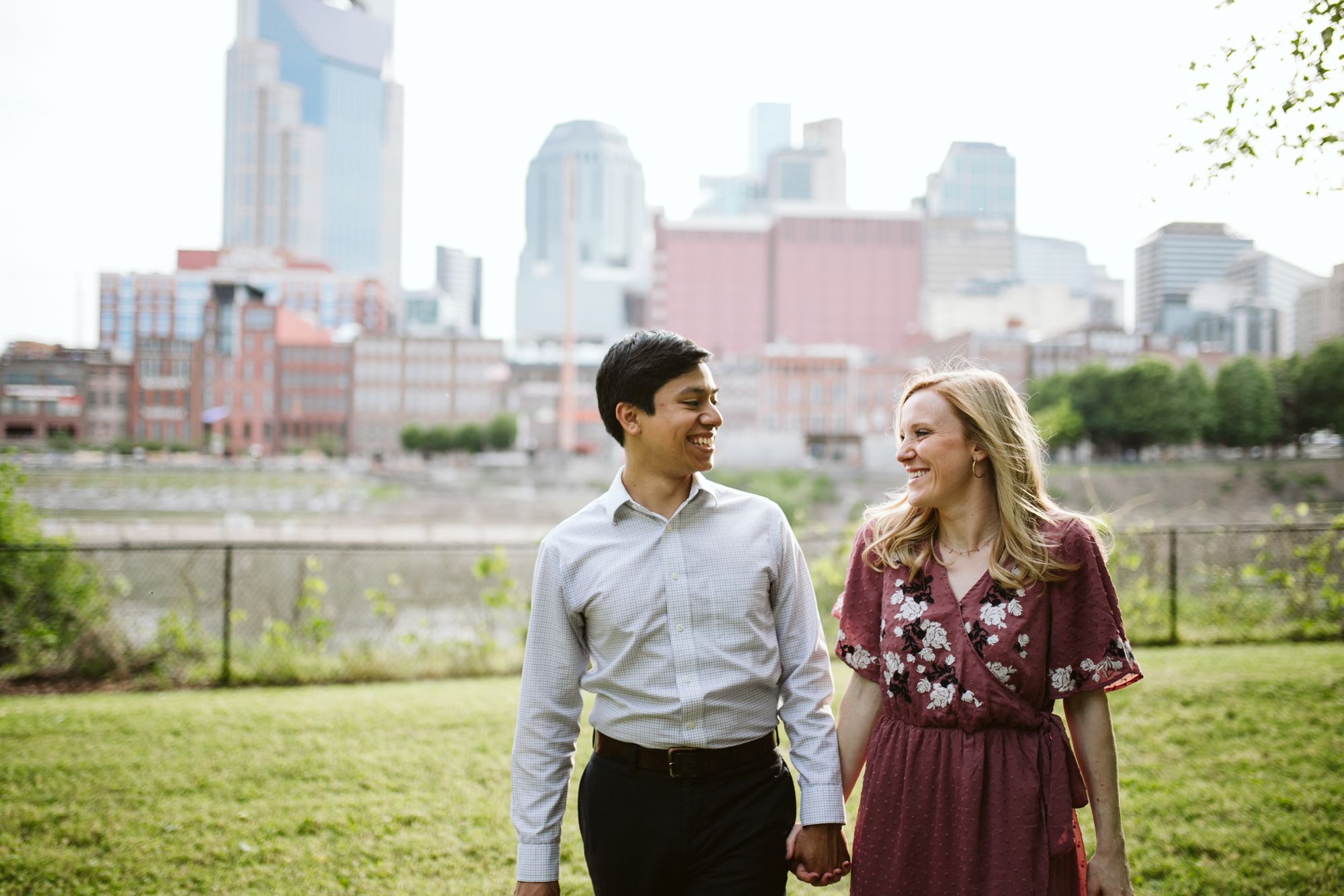 Summer Engagement Session on the Cumberland River in downtown Nashville, Tennessee
