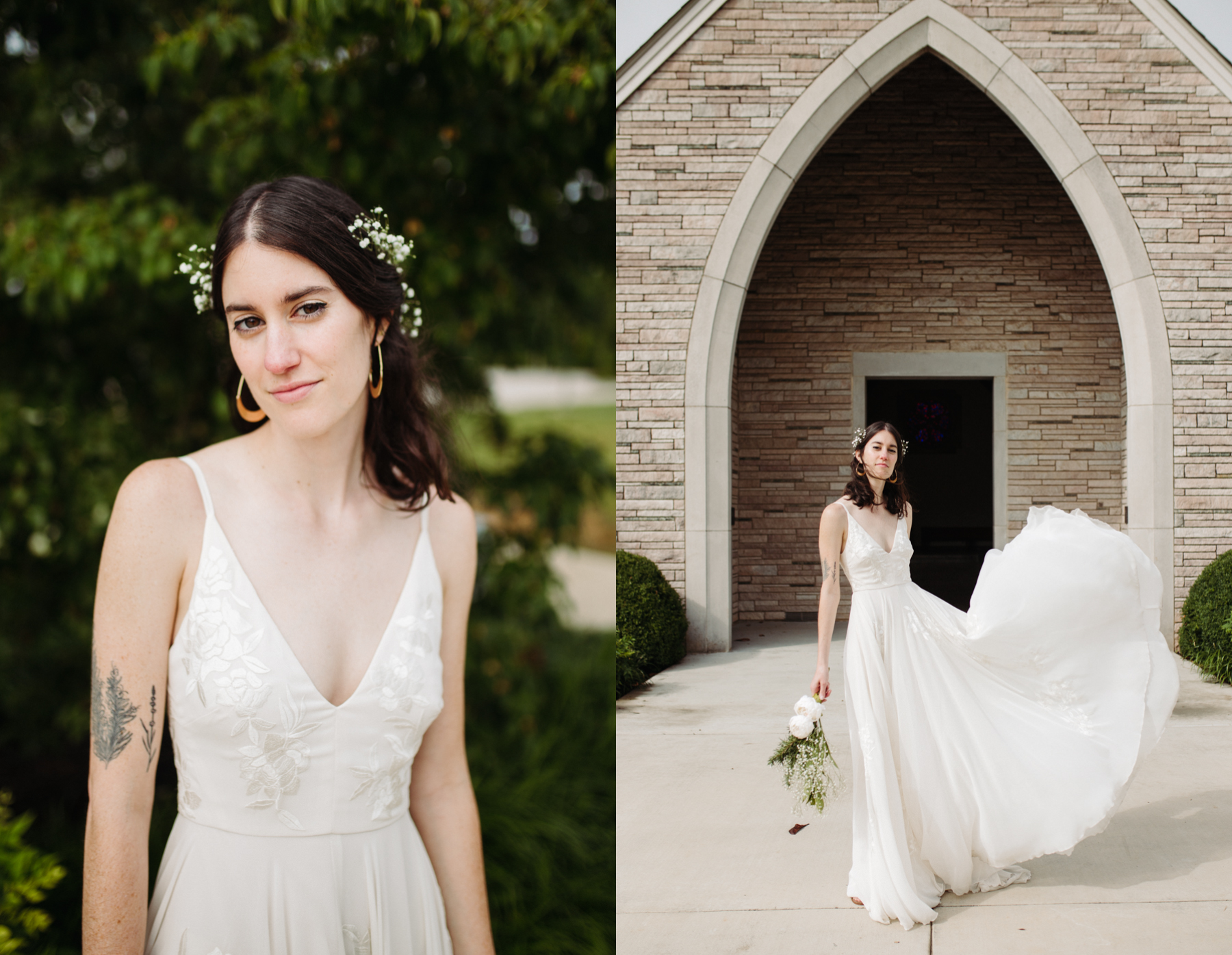 bridal portraits outside of lakeshore chapel before a downtown knoxville wedding at redeemer church