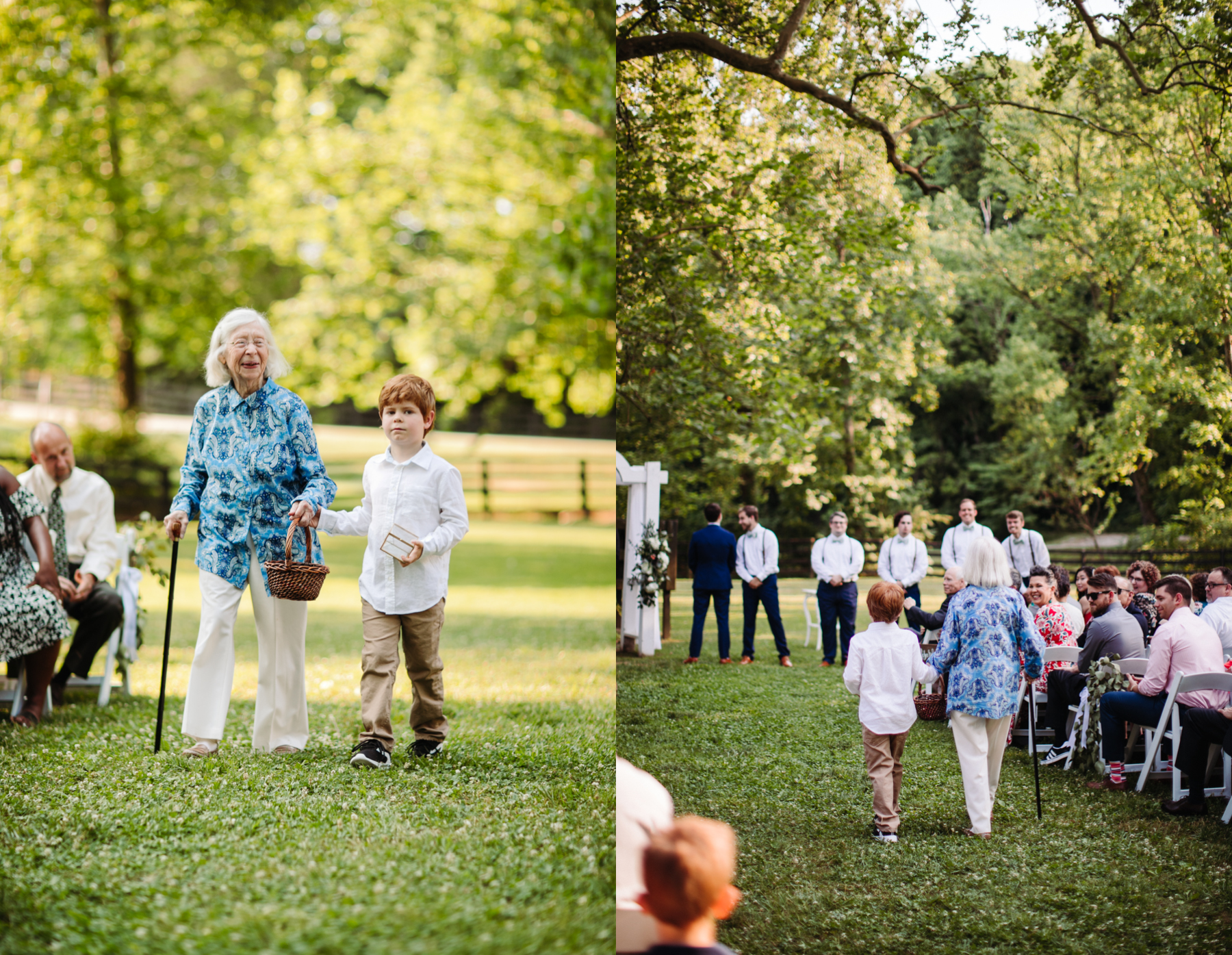 Grandmother as the flower girl with the ring bearer at a a stables at strawberry creek wedding in knoxville, tennessee