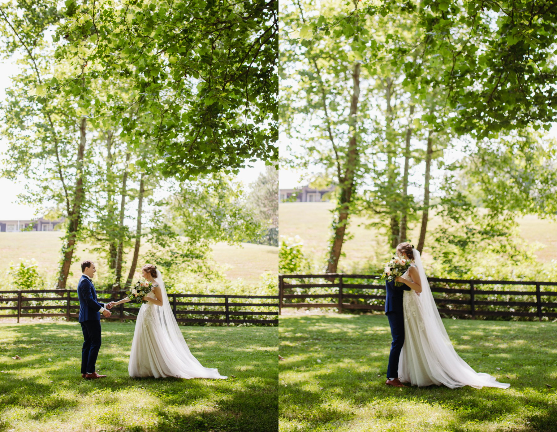 First look portraits at a stables at strawberry creek wedding in Knoxville, tennessee