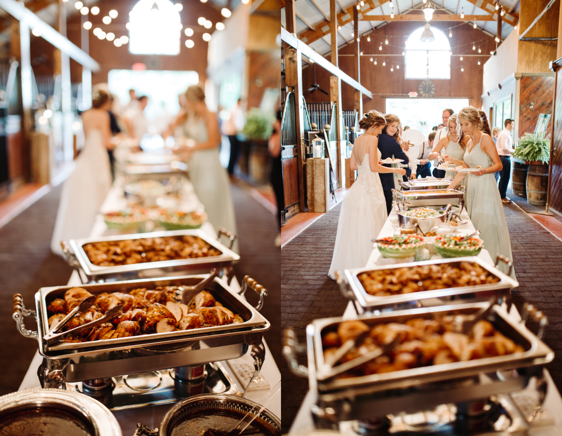 Catering spread at a stables at strawberry creek wedding in knoxville, tennessee