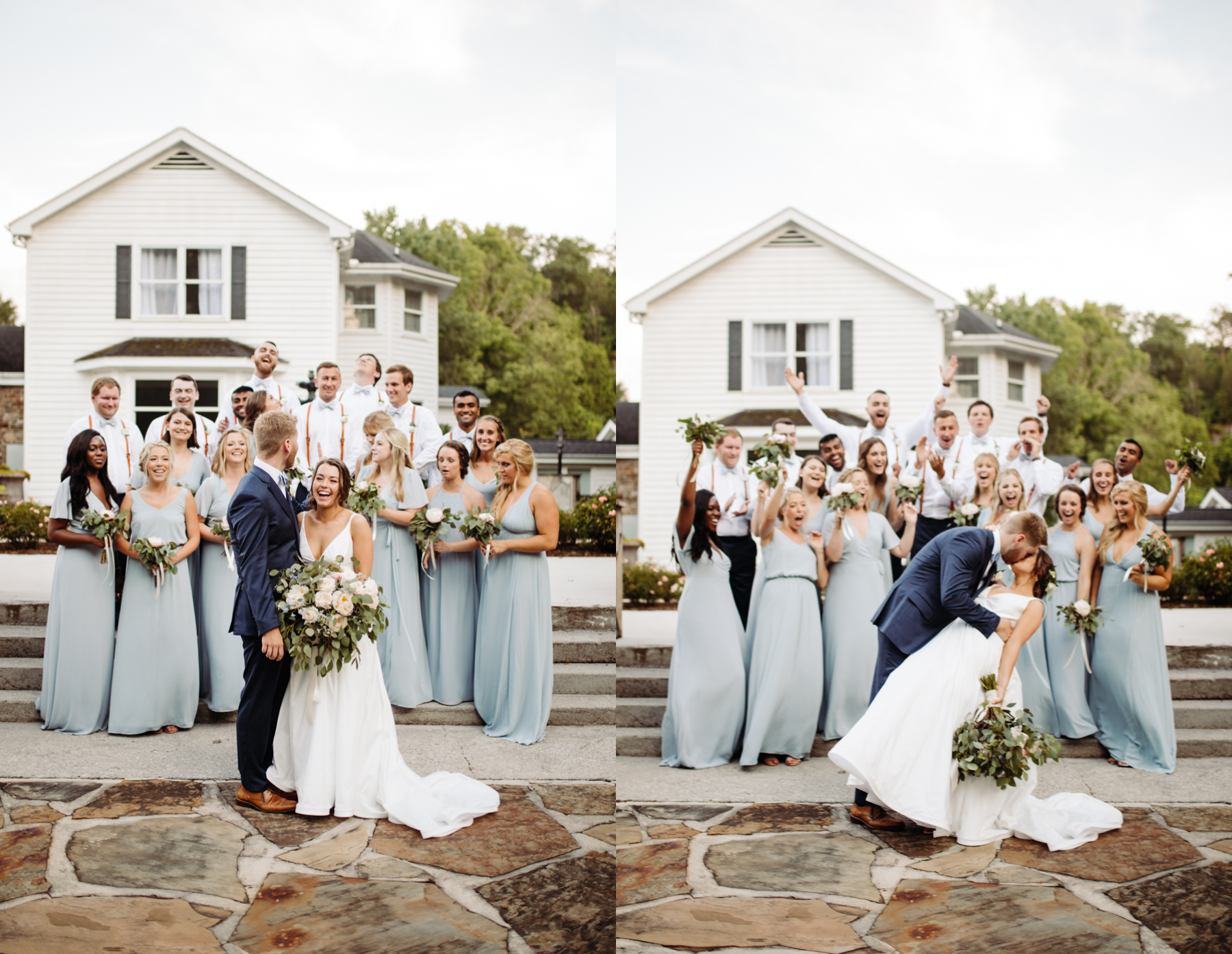 Full bridal party photos at a Sunny summer wedding at Dara's Garden in Knoxville, Tennessee 