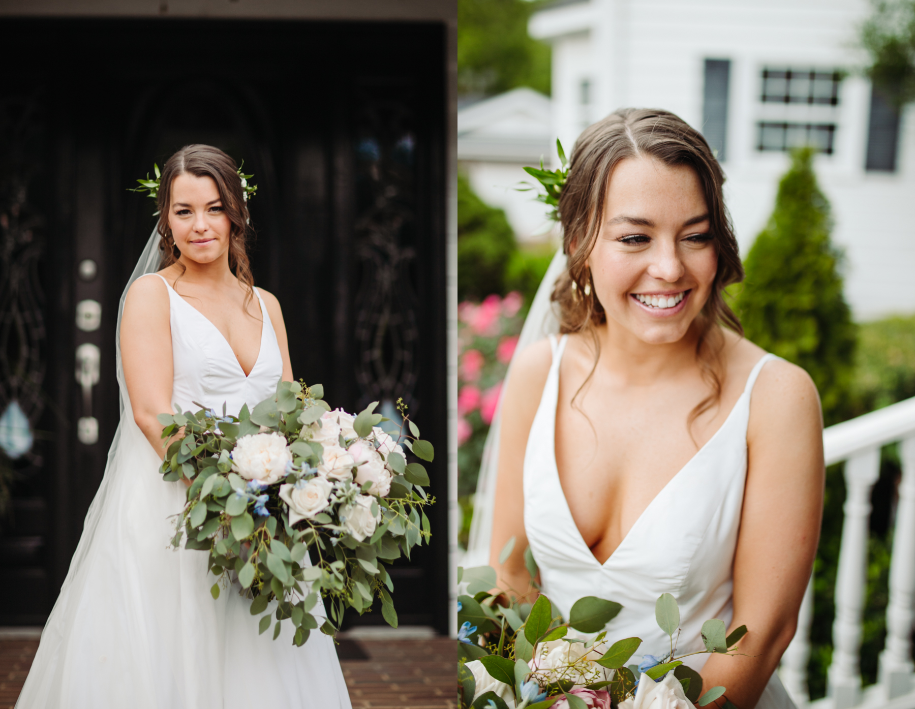 Bridal portraits before a Sunny summer wedding at Dara's Garden in Knoxville, Tennessee 