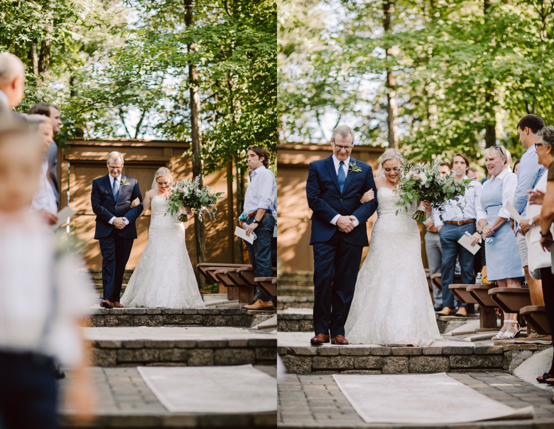 father and bride coming down the aisle at a sunny outdoor wedding at hunter valley farms in knoxville tennessee