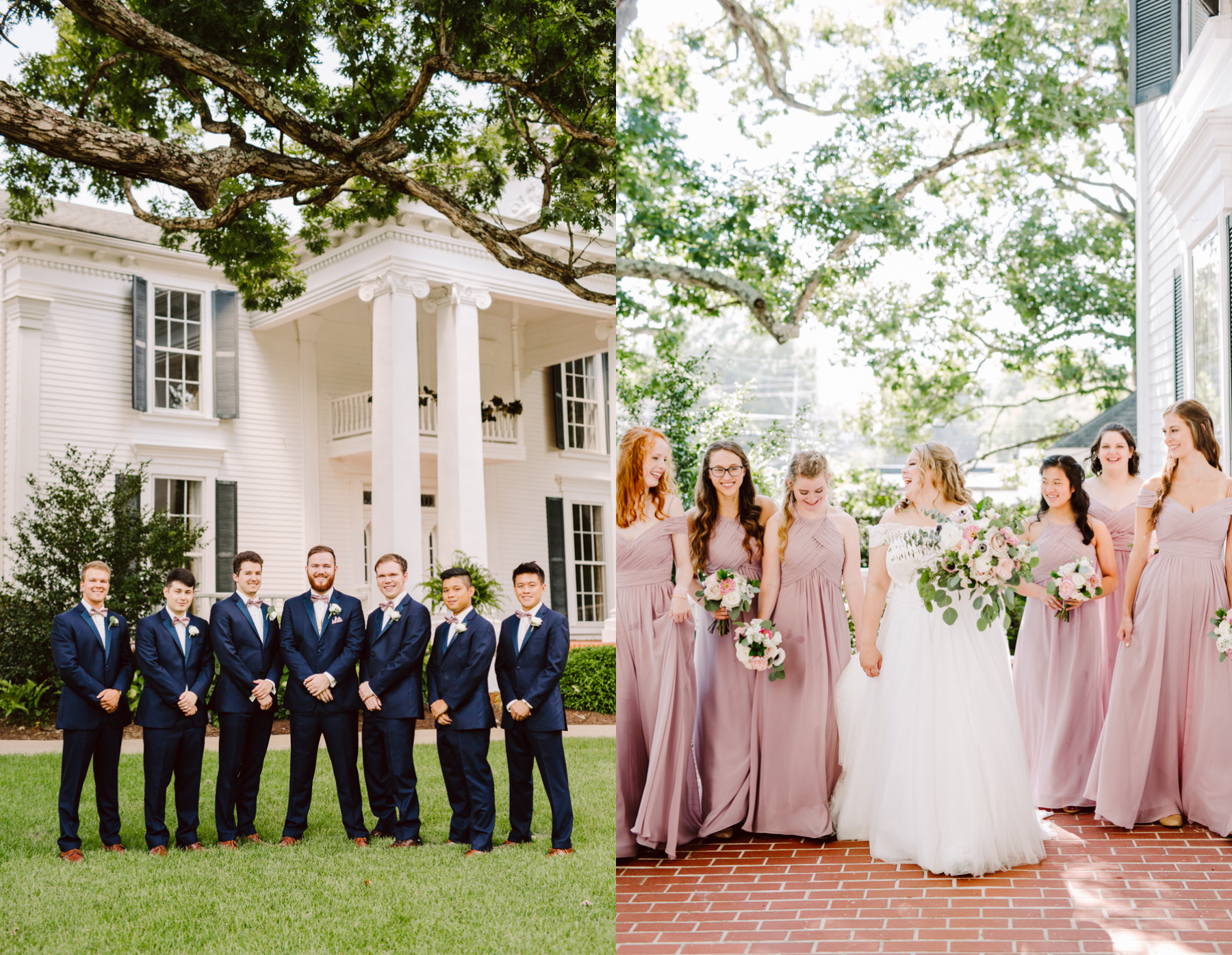 Bridal party portraits at a sunny summer wedding at the venue at twin oaks in tennessee