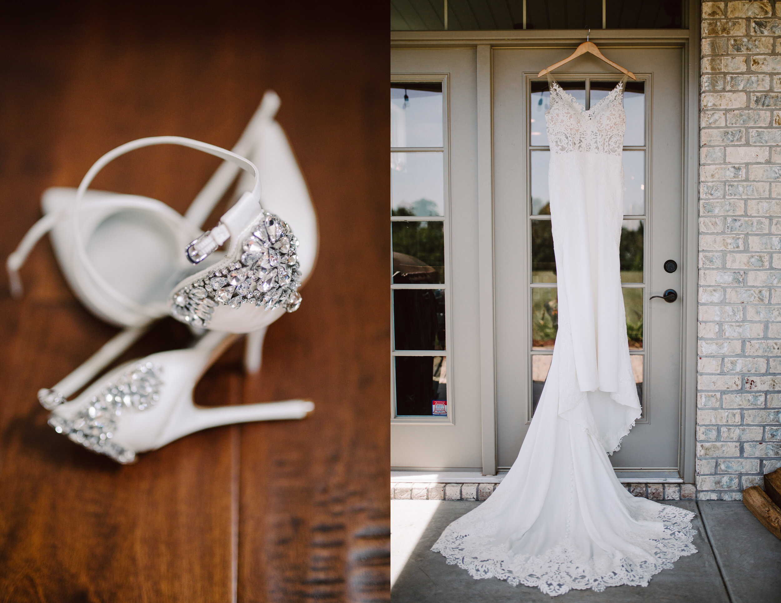 wedding details and dress at an elegant indoor summer wedding in Tennessee