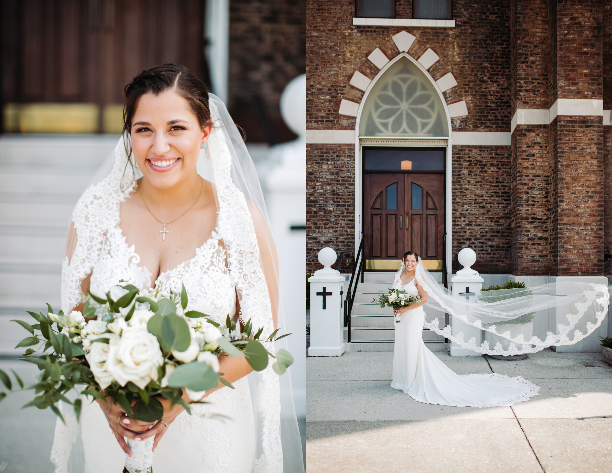 Bridal portraits before an elegant indoor summer wedding in Tennessee